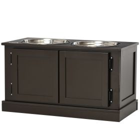 PawHut Elevated Dog Bowls with Storage, Two Stainless Steel Bowls for Large Dogs, Coffee