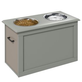PawHut Raised Dog Feeding Station with 2 Stainless Steel Bowls and Storage for Large Dogs and Other Large Pets Gray