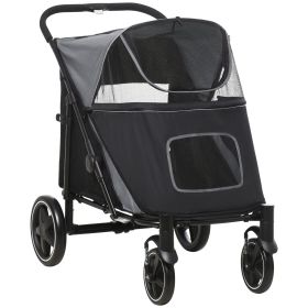 PawHut Pet Stroller Dog Cat Carriage One Click Fold with Universal Front Wheels Shock Absorber Brakes Storage Bags Mesh Window